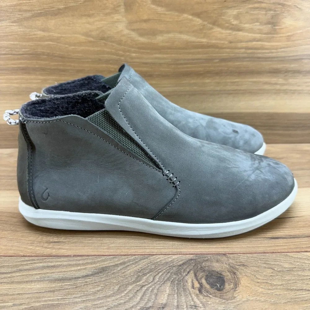 Olukai Womens Boots‎ Size 7.5 Gray Nubuck Comfort Slip On Sneakers HAWAI'ILOA